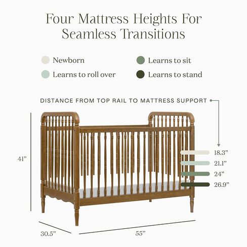 Namesake Liberty 3-in-1 Convertible Spindle Crib, Natural Walnut | GREENGUARD Gold & FSC Certified, Converts to Toddler Bed & Daybed, 4 Adjustable Heights, Toddler Conversion Kit Included in Saudi Arabia