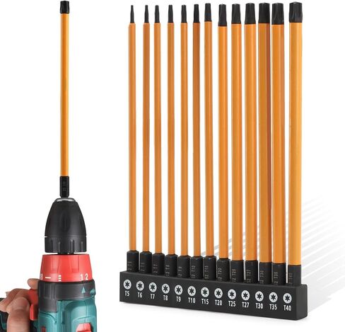 13-Piece Long Torx Bit Set, 6-Inch T6-T40 Magnetic S-2 Steel 1/4" Hex Shank Security Tamper Proof Star Bit Set for Power Screwdriver Drill Impact Driver, With Magnetic Holder(SIZE:150mm) in Kuwait