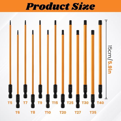 13-Piece Long Torx Bit Set, 6-Inch T6-T40 Magnetic S-2 Steel 1/4" Hex Shank Security Tamper Proof Star Bit Set for Power Screwdriver Drill Impact Driver, With Magnetic Holder(SIZE:150mm) in Kuwait