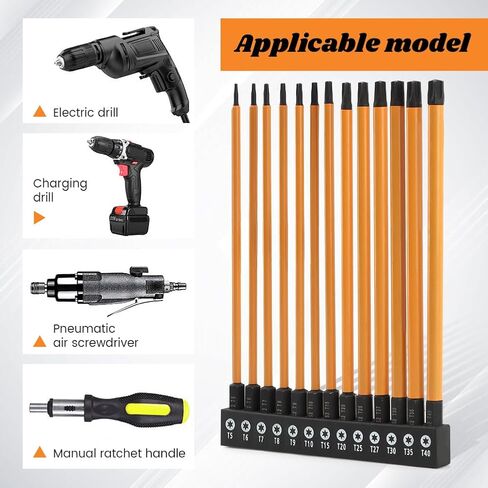 13-Piece Long Torx Bit Set, 6-Inch T6-T40 Magnetic S-2 Steel 1/4" Hex Shank Security Tamper Proof Star Bit Set for Power Screwdriver Drill Impact Driver, With Magnetic Holder(SIZE:150mm) in Kuwait