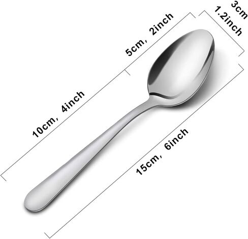 مجموعة ملاعق العشاء مكونة من 36 قطعة، ملاعق فضية من الفولاذ المقاوم للصدأ مقاس 6.7 بوصة، ملاعق حلوى متينة، ملعقة طاولة تستخدم للمنزل والمطبخ والمطعم - مرآة مصقولة، آمنة للاستخدام في غسالة الأطباق in Kuwait