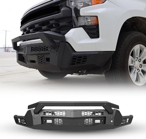 المصد الأمامي من Nixon Offroad Chevy لـ 2022-2025 Chevy شيفروليه سيلفرادو 1500 (باستثناء موديلات ZR2/LTD)، المصد الأمامي مع قضيب الثور/ 2 مصباح LED، مع وحدة ACC/مستشعرات وقوف السيارات OEM/خطاف سحب المصنع in Kuwait