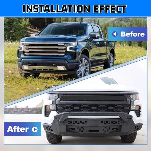 المصد الأمامي من Nixon Offroad Chevy لـ 2022-2025 Chevy شيفروليه سيلفرادو 1500 (باستثناء موديلات ZR2/LTD)، المصد الأمامي مع قضيب الثور/ 2 مصباح LED، مع وحدة ACC/مستشعرات وقوف السيارات OEM/خطاف سحب المصنع in Kuwait