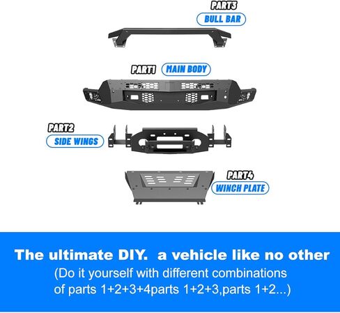 المصد الأمامي من Nixon Offroad Chevy لـ 2022-2025 Chevy شيفروليه سيلفرادو 1500 (باستثناء موديلات ZR2/LTD)، المصد الأمامي مع قضيب الثور/ 2 مصباح LED، مع وحدة ACC/مستشعرات وقوف السيارات OEM/خطاف سحب المصنع in Kuwait