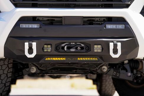 DV8 Centric Front Bumper for 2024 Toyota Tacoma | One 20-Inch Single Row Light Bar & Two 3-Inch Pod Light Mounts | Integrated Standard Winch & D-Ring Mounts | Micro-Texture Black Powder Coat Finish in Saudi Arabia