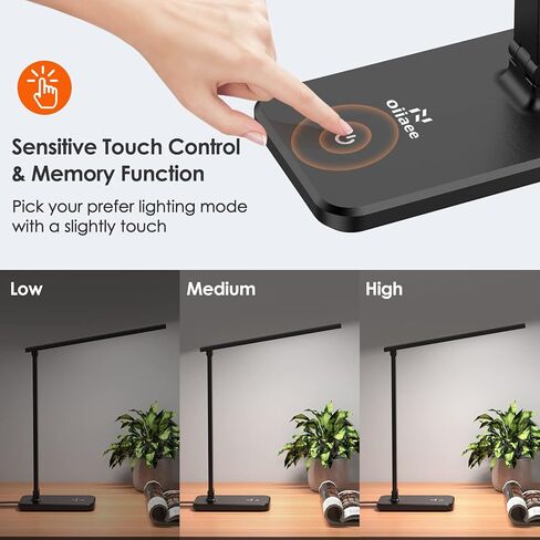 LED Desk Lamp, Eye-Caring Table Lamp with 3 Brightness Levels, Touch Control and Memory Function, Foldable Reading Lamp for Home Office Bedroom Study, 8W, 4000K, Black in Saudi Arabia