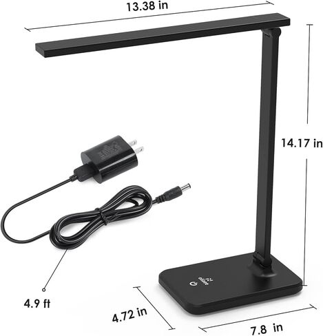 LED Desk Lamp, Eye-Caring Table Lamp with 3 Brightness Levels, Touch Control and Memory Function, Foldable Reading Lamp for Home Office Bedroom Study, 8W, 4000K, Black in Saudi Arabia