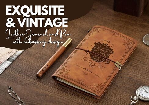 InnoBeta Gemini Gifts, Journal Notebook with Pen, Refillable Sketchbook, Travel Diary, Lined Planner, 7x5 Inches, Brown in Saudi Arabia