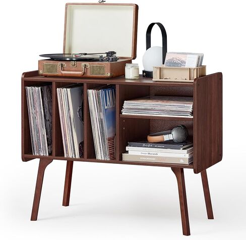 Lerliuo Record Player Stand with 4 Cabinet Holds Up to 220 Albums,Burlywood in Kuwait