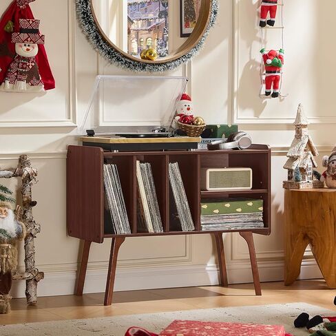 Lerliuo Record Player Stand with 4 Cabinet Holds Up to 220 Albums,Burlywood in Kuwait