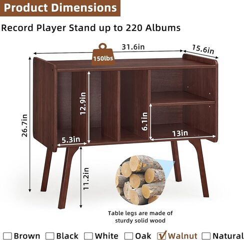 Lerliuo Record Player Stand with 4 Cabinet Holds Up to 220 Albums,Burlywood in Kuwait