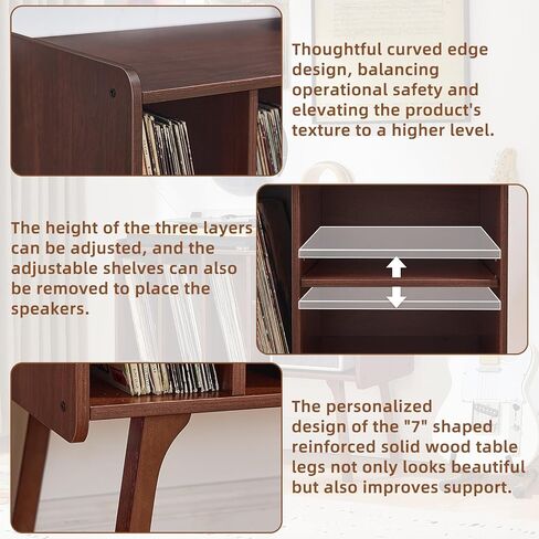 Lerliuo Record Player Stand with 4 Cabinet Holds Up to 220 Albums,Burlywood in Kuwait