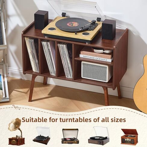 Lerliuo Record Player Stand with 4 Cabinet Holds Up to 220 Albums,Burlywood in Kuwait