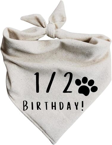 Half Birthday 1/2 Dog Bandana 6 Month Old Barkday Party Oatmeal Cream Natural Simple Minimal Neutral (Small) in Kuwait