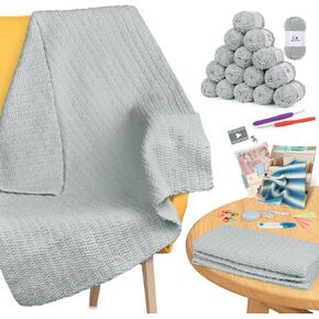 Aeelike Blanket Crochet Kit for Beginners, Easy Crochet Blanket Kit with Soft Chenille Yarns Detailed Instruction Crocheting Accessories Complete Beginners Crocheting Kits, Khaki in Kuwait