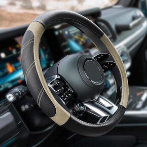 غطاء عجلة قيادة السيارة، واقي عجلة القيادة، غطاء جلدي متين مع بطانة مضادة للانزلاق، ملحقات السيارة عجلات قيادة من الألياف الدقيقة قابلة للتنفس مقاس 15 بوصة تناسب معظم المركبات (أسود) in Kuwait