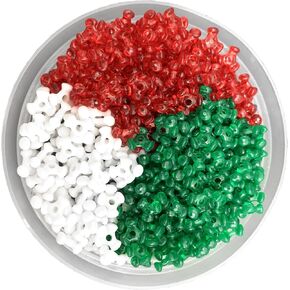 خرز Adiornchse لعيد الميلاد ثلاثي الشكل 2000 قطعة من الخرز البلاستيكي للحرف اليدوية للعطلات للأطفال خرزة حمراء وبيضاء لحرف قصب الحلوى مجموعة صنع الزينة in Kuwait