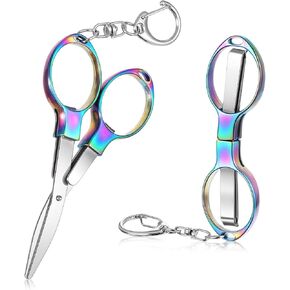 2 PCS ​folding Badge Reel Scissors, Small Portable Badge Scissors for Nurses, Stainless Steel Mini Folding Scissor with Keychain for Craft, Office, Home, Travel, Sewing in Kuwait