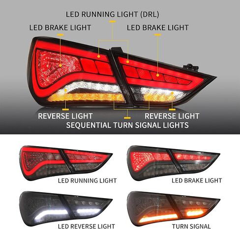 VLAND LED Smoked Taillights Compatible for Hyundai Sonata 6th Gen Sedan 2011 2012 2013 2014, W/Dynamic Running, Sequential Turn Singal lamp, Brake light, Reverse Lights Comprehensive Function, SET in Saudi Arabia