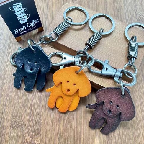 Leather Craft Dog Keychain Animal Cute Key Chain Funny Active Puppy Keyring Charm Pendant for Women and Men, Small in Kuwait