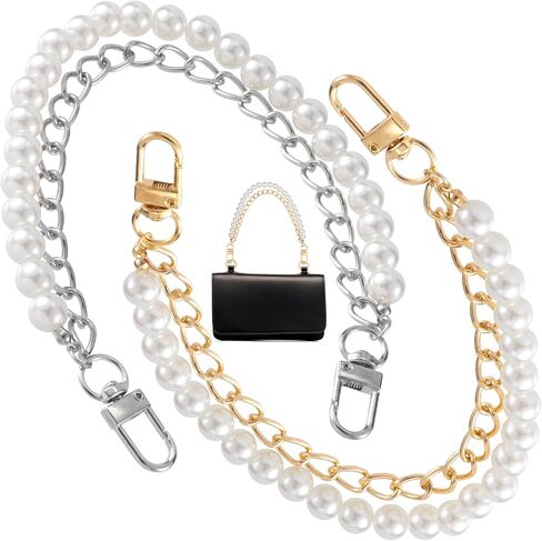 HINZIC 2pcs Pearl Purse Chain, Silver Gold Handbag Charm Extender, Short Handle Metal Shoulder Crossbody Bag Strap Replacement Accessories for Women in Saudi Arabia