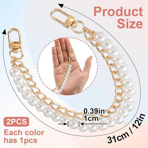 HINZIC 2pcs Pearl Purse Chain, Silver Gold Handbag Charm Extender, Short Handle Metal Shoulder Crossbody Bag Strap Replacement Accessories for Women in Saudi Arabia