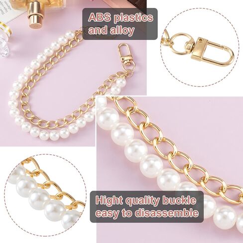 HINZIC 2pcs Pearl Purse Chain, Silver Gold Handbag Charm Extender, Short Handle Metal Shoulder Crossbody Bag Strap Replacement Accessories for Women in Saudi Arabia