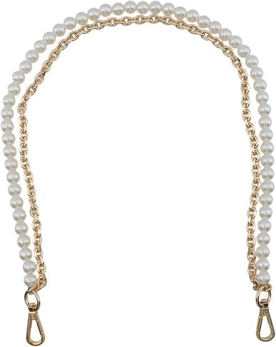 1 Pcs Purse Chain Strap Imitation Pearl 31.5inch Flat Chains Straps Fits for Women Crossbody Bag Replacement Strap with Metal Buckles Gold in Saudi Arabia