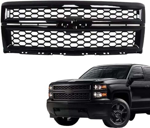 Glossy Black Front Grille Compatible with 2014 2015 Chevrolet Silverado 1500 in Kuwait