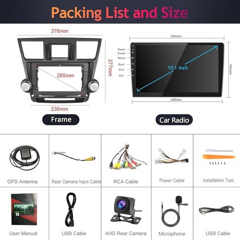 10.1" HD 2.5D IPS Touch Screen Bluetooth Car Radio for 2009-2014 Toyota Highlander with Wireless CarPlay Android Auto Mirrorlink, Podofo Android Stereo with GPS WiFi HiFi Audio 16 EQ Rear Camera in Saudi Arabia