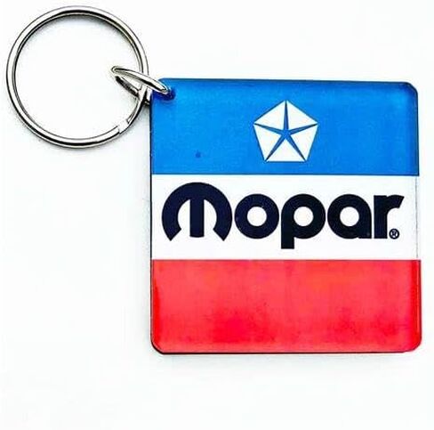 Mopar Keychain 3-Pack – Vintage Yellow, Classic Red/White/Blue Pentastar, and Blue Omega M Logos – Acrylic Key Ring Set for Car Enthusiasts – Officially Licensed – Made in USA in Saudi Arabia