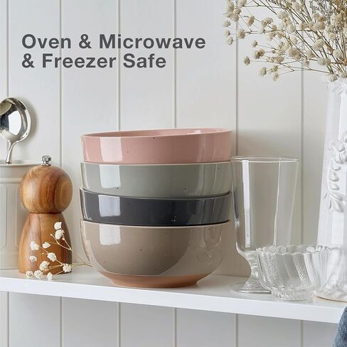 مجموعة أوعية سيراميك كبيرة ملونة من موراندي مكونة من 4 أوعية حبوب بسعة 30 أونصة، مجموعة أوعية شوربة للمطبخ، أوعية شوفان السلطة، أوعية تقديم المكسرات والمعكرونة والحساء والرامين والفواكه وغسالة الأطباق والميكروويف in Kuwait