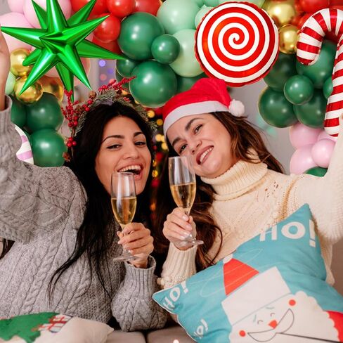 مجموعة قوس بالونات عيد الميلاد، 146 قطعة من بالونات الذهب الأحمر والأخضر الوردي مع قصب الحلوى المتفجرة بالونات من رقائق النجوم لتزيين حفلات عيد الميلاد in Kuwait
