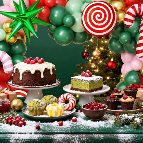 مجموعة قوس بالونات عيد الميلاد، 146 قطعة من بالونات الذهب الأحمر والأخضر الوردي مع قصب الحلوى المتفجرة بالونات من رقائق النجوم لتزيين حفلات عيد الميلاد in Kuwait
