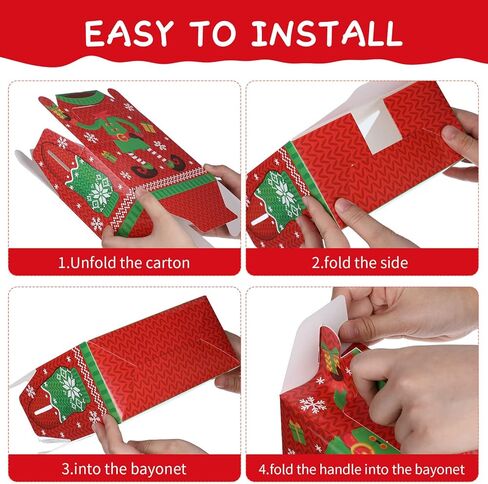 Faccito 18 قطعة ثلاثية الأبعاد من الورق المقوى لعيد الميلاد صناديق هدايا منزلية سترة قبيحة هدية لحفلات عيد الميلاد للهدايا، صناديق ورقية لحلوى Goodie Cookie مع مقابض للعطلات (سترة قبيحة) in Kuwait