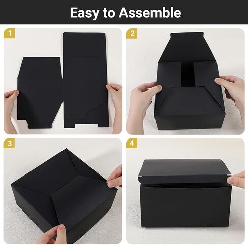 EUSOAR Gift Boxes for Presents, 10 Pcs 8"x8"x4" Black 400gsm Cardboard Sturdy Gift Box with Ribbon, Wedding Bridal Party Groomsmen Bridesmaid Proposal Box for Crafting Candle Coffee Mugs Homemade Soap in Saudi Arabia