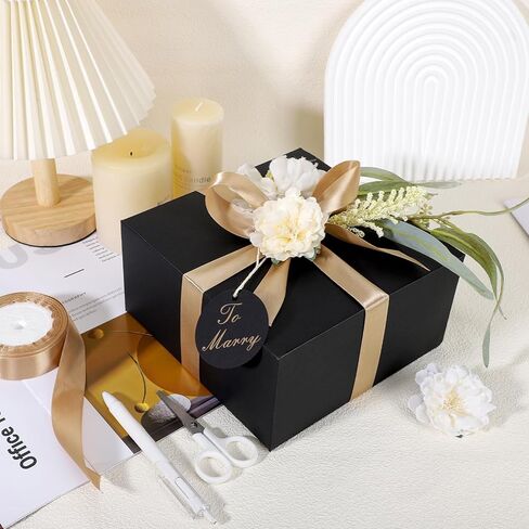 EUSOAR Gift Boxes for Presents, 10 Pcs 8"x8"x4" Black 400gsm Cardboard Sturdy Gift Box with Ribbon, Wedding Bridal Party Groomsmen Bridesmaid Proposal Box for Crafting Candle Coffee Mugs Homemade Soap in Saudi Arabia