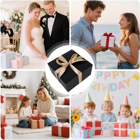 EUSOAR Gift Boxes for Presents, 10 Pcs 8"x8"x4" Black 400gsm Cardboard Sturdy Gift Box with Ribbon, Wedding Bridal Party Groomsmen Bridesmaid Proposal Box for Crafting Candle Coffee Mugs Homemade Soap in Saudi Arabia