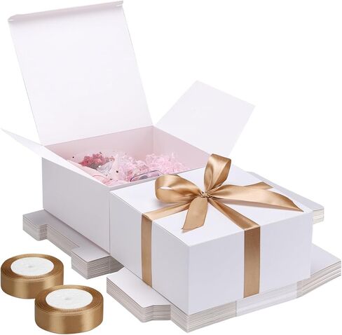 EUSOAR Gift Boxes for Presents, 10 Pcs 8"x8"x4" Black 400gsm Cardboard Sturdy Gift Box with Ribbon, Wedding Bridal Party Groomsmen Bridesmaid Proposal Box for Crafting Candle Coffee Mugs Homemade Soap in Saudi Arabia