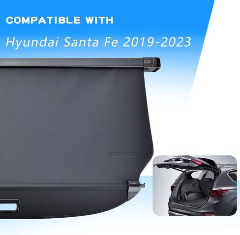 غطاء صندوق الأمتعة متوافق مع Hyundai Santa Fe 2019-2023 غطاء خلفي آمن للأمتعة قابل للسحب مقاوم للماء وحماية الخصوصية للأشعة فوق البنفسجية in Kuwait