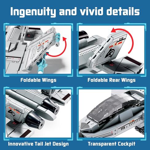 J-15 Fighter Jet Building Kit, 577PCS Military Aircraft Model for Boys 8–12, Army Airplane Toy with Foldable Wings & Tail, Clear Cockpit, Dual-Engine Jet, STEM Construction Blocks for Teens & Adult in Saudi Arabia