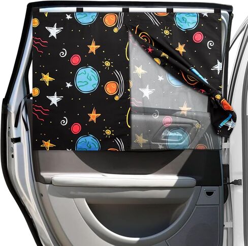 Car Window Shades, 2 Pack Magnetic Car Sun Shade for Kids, Double Layers for Blackout/See Through Options Black Side Windows Curtain for Heat/UV Protection in Saudi Arabia