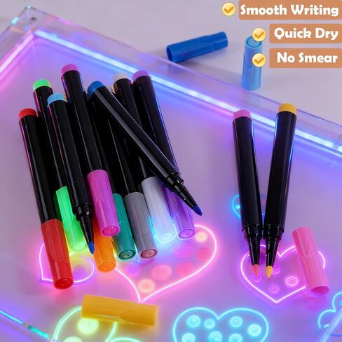 12-Color Neon Markers for LED Note Board, Erasable Marker Pens Compatible With LED Writing Board Acrylic Message Board Light Up Drawing Board Dry Erase Board Doodle Book in Saudi Arabia