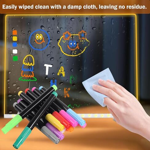 12-Color Neon Markers for LED Note Board, Erasable Marker Pens Compatible With LED Writing Board Acrylic Message Board Light Up Drawing Board Dry Erase Board Doodle Book in Saudi Arabia