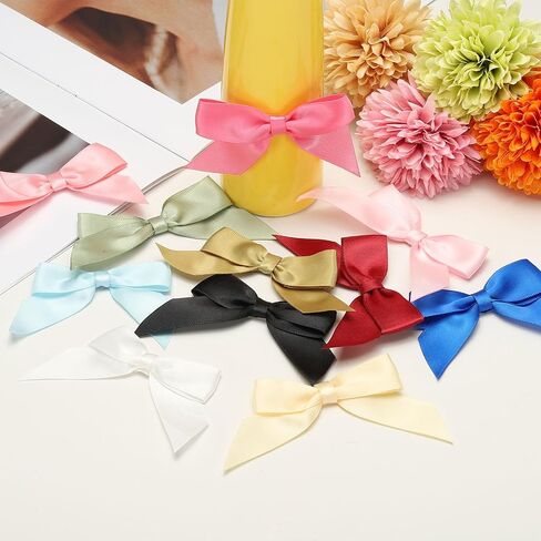 uxcell 25 Pcs Satin Ribbon Bows, 2.5" Self Adhesive Satin Bows Premade Craft Bow with Double-Sided Tape for Gift Wrapping Making Crafts Birthday Party Wedding Decorations, Red in Saudi Arabia