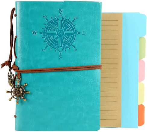 A6 PU Leather Binder Budget 6 Ring Notebook Cover Planner Travel Journal, Refillable with Lined Pages and 5 Dividers(A6-Lake Blue) in Saudi Arabia