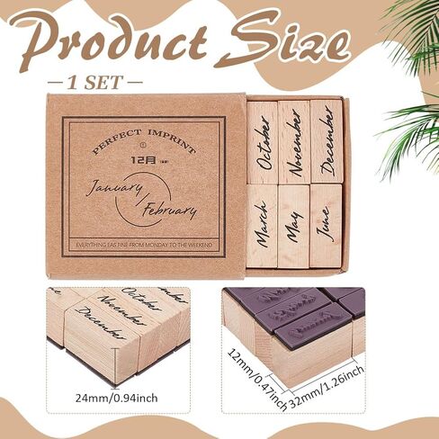 MAYJOYDIY 12Pcs Month Wood Rubber Stamps, Multipurpose Craft Stamp Kit Wood Seal English Month Scrapbook Seal for Letters Diary DIY Craft Journaling Supplies in Saudi Arabia