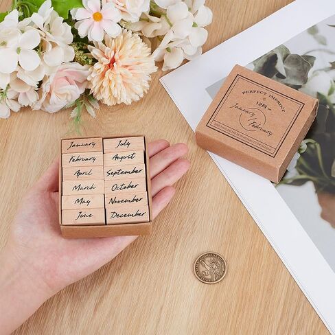 MAYJOYDIY 12Pcs Month Wood Rubber Stamps, Multipurpose Craft Stamp Kit Wood Seal English Month Scrapbook Seal for Letters Diary DIY Craft Journaling Supplies in Saudi Arabia