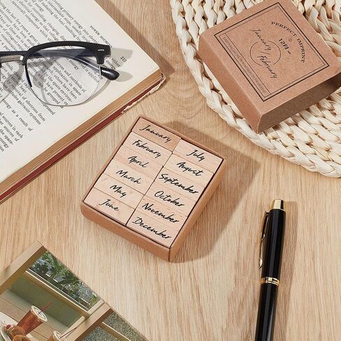 MAYJOYDIY 12Pcs Month Wood Rubber Stamps, Multipurpose Craft Stamp Kit Wood Seal English Month Scrapbook Seal for Letters Diary DIY Craft Journaling Supplies in Saudi Arabia