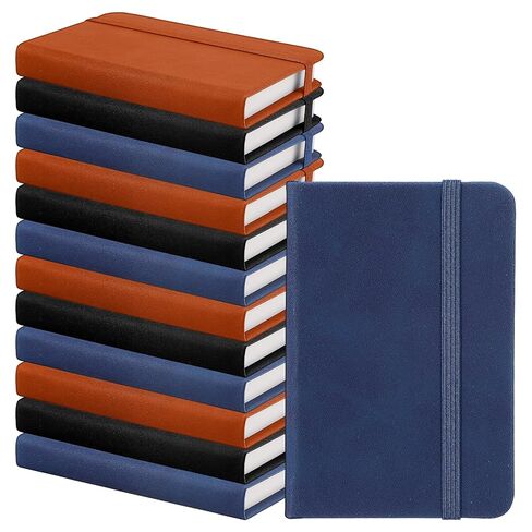 AojSup 12 Pcs Hardcover Leather Pocket Notebook 4.3 x 3 Inch Small Notebook Hardcover Mini Notepad Tiny Lined Journal for Office Home School Writing Supplies (Black, Brown, Blue) in Saudi Arabia